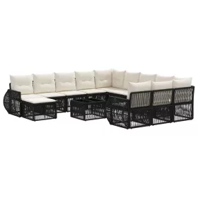 Kerti Kanapé Szett 13 pcs Fekete polirattan
