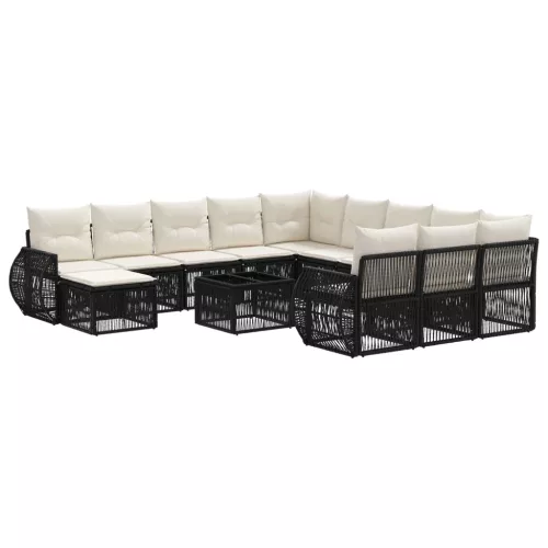  Kerti Kanapé Szett 13 pcs Fekete polirattan