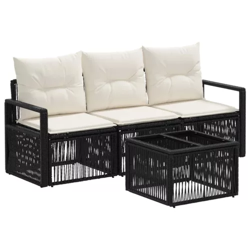  Kerti Kanapé Szett 4 pcs Fekete polirattan