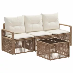  Kerti Kanapé Szett 4 pcs Bézs polirattan