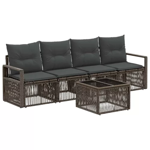  Kerti Kanapé Szett 5 pcs Szürke polirattan