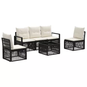  Kerti Kanapé Szett 6 pcs Fekete polirattan