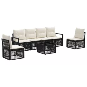  Kerti Kanapé Szett 7 pcs Fekete polirattan