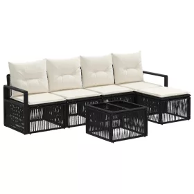  Kerti Kanapé Szett 6 pcs Fekete polirattan