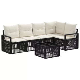  Kerti Kanapé Szett 6 pcs Fekete polirattan