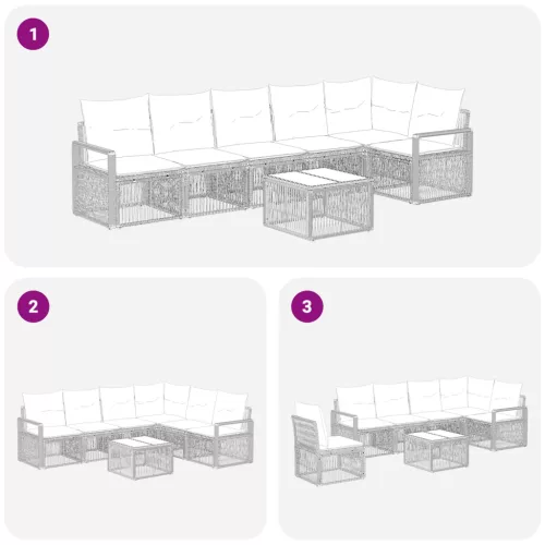  Kerti Kanapé Szett 7 pcs Fekete polirattan