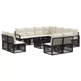  Kerti Kanapé Szett 12 pcs Fekete polirattan