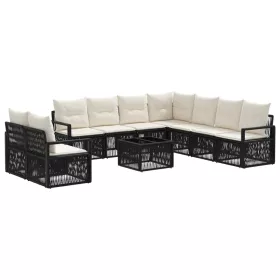  Kerti Kanapé Szett 10 pcs Fekete polirattan