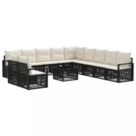  Kerti Kanapé Szett 12 pcs Fekete polirattan