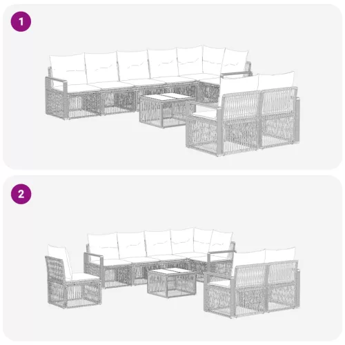  Kerti Kanapé Szett 9 pcs Szürke polirattan