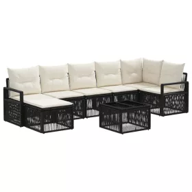  Kerti Kanapé Szett 8 pcs Fekete polirattan