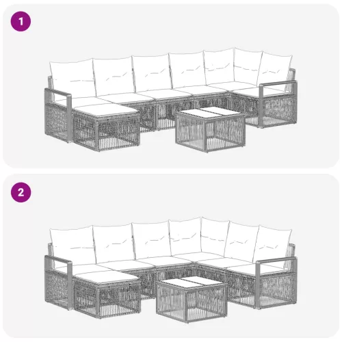  Kerti Kanapé Szett 8 pcs Bézs polirattan
