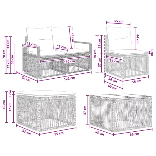  Kerti Kanapé Szett 8 pcs Bézs polirattan