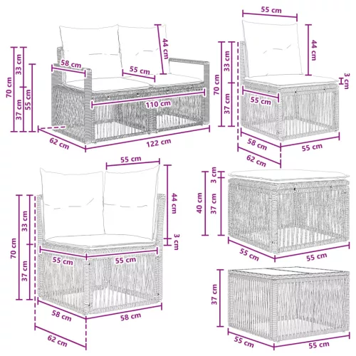  Kerti Kanapé Szett 9 pcs Bézs polirattan