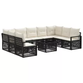  Kerti Kanapé Szett 10 pcs Fekete polirattan