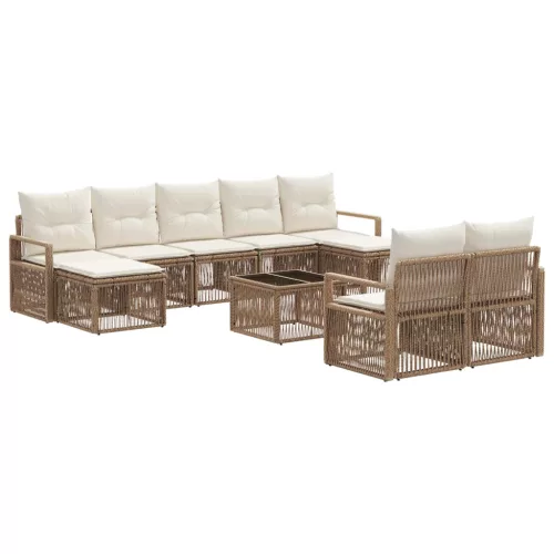  Kerti Kanapé Szett 10 pcs Bézs polirattan