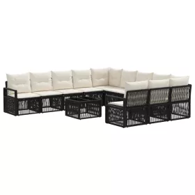  Kerti Kanapé Szett 12 pcs Fekete polirattan