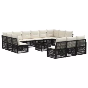  Kerti Kanapé Szett 14 pcs Fekete polirattan