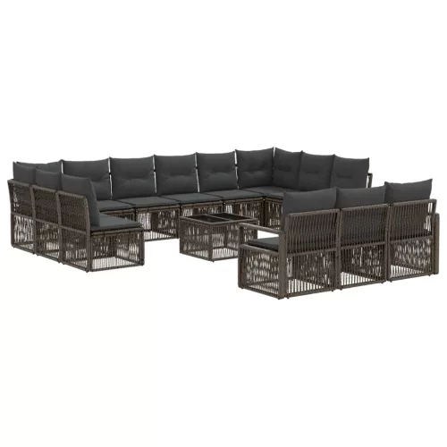  Kerti Kanapé Szett 14 pcs Szürke polirattan