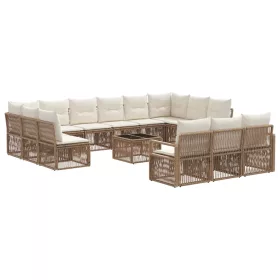  Kerti Kanapé Szett 14 pcs Bézs polirattan