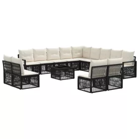  Kerti Kanapé Szett 14 pcs Fekete polirattan
