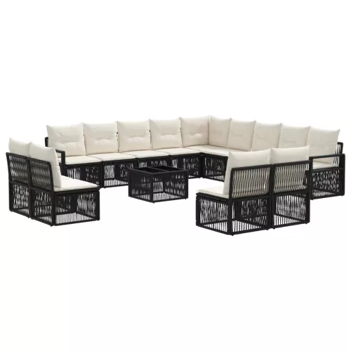  Kerti Kanapé Szett 14 pcs Fekete polirattan