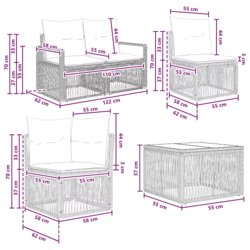  Kerti Kanapé Szett 14 pcs Fekete polirattan