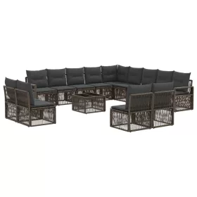  Kerti Kanapé Szett 14 pcs Szürke polirattan