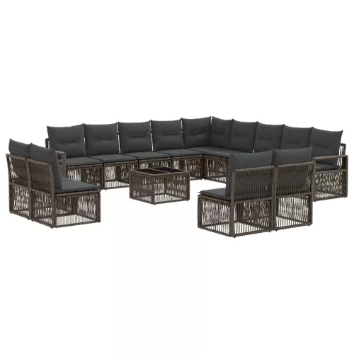  Kerti Kanapé Szett 14 pcs Szürke polirattan