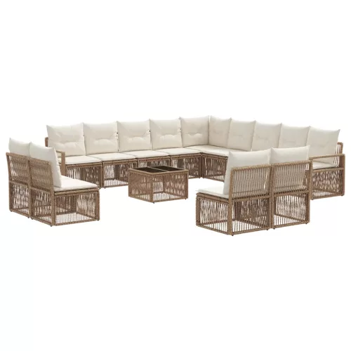  Kerti Kanapé Szett 14 pcs Bézs polirattan