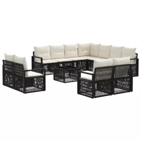  Kerti Kanapé Szett 12 pcs Fekete polirattan