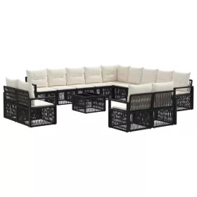  Kerti Kanapé Szett 14 pcs Fekete polirattan