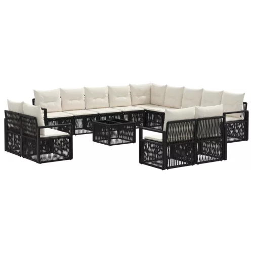  Kerti Kanapé Szett 14 pcs Fekete polirattan