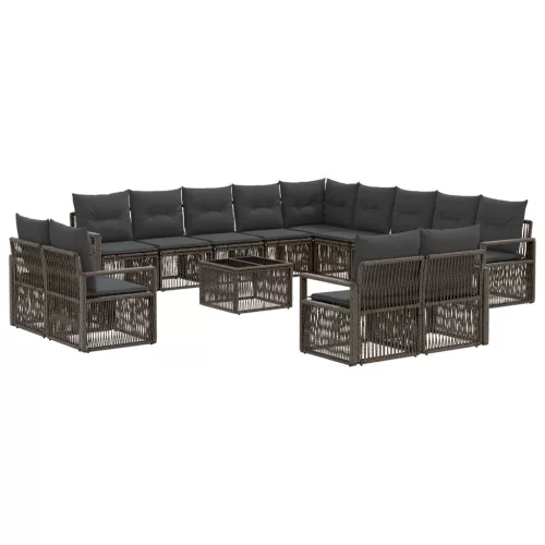  Kerti Kanapé Szett 14 pcs Szürke polirattan