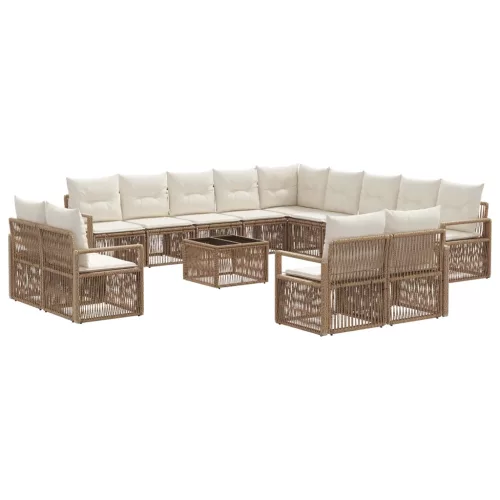  Kerti Kanapé Szett 14 pcs Bézs polirattan