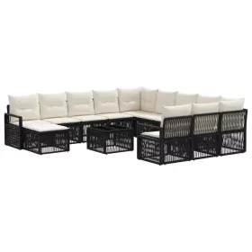  Kerti Kanapé Szett 13 pcs Fekete polirattan