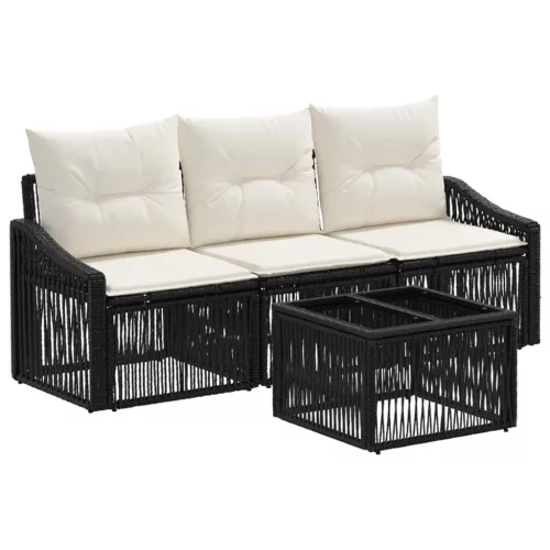  Kerti Kanapé Szett 4 pcs Fekete polirattan