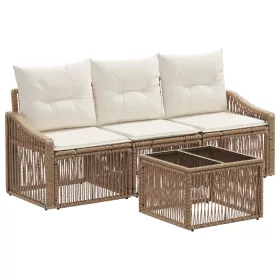  Kerti Kanapé Szett 4 pcs Bézs polirattan