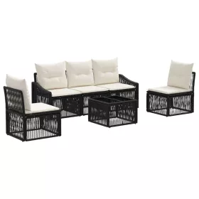  Kerti Kanapé Szett 6 pcs Fekete polirattan