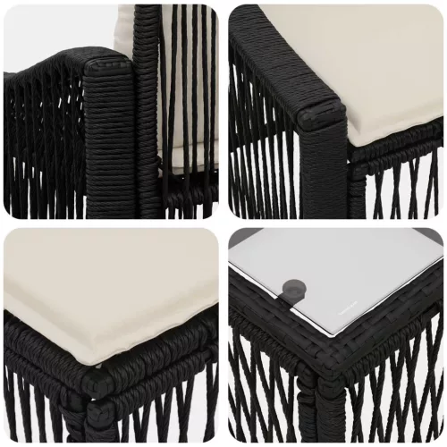  Kerti Kanapé Szett 6 pcs Fekete polirattan