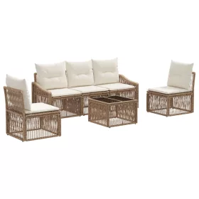  Kerti Kanapé Szett 6 pcs Bézs polirattan