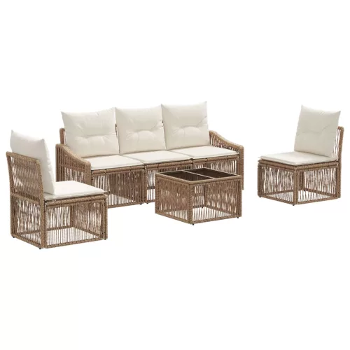  Kerti Kanapé Szett 6 pcs Bézs polirattan