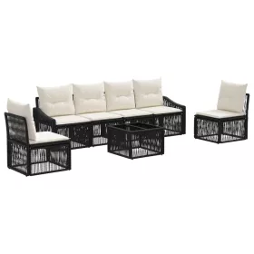 Kerti Kanapé Szett 7 pcs Fekete polirattan