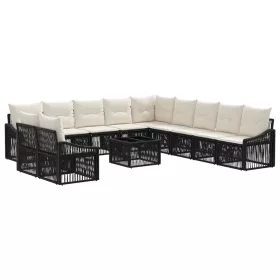  Kerti Kanapé Szett 12 pcs Fekete polirattan