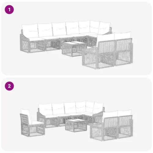  Kerti Kanapé Szett 9 pcs Fekete polirattan