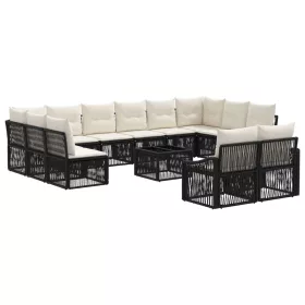  Kerti Kanapé Szett 13 pcs Fekete polirattan
