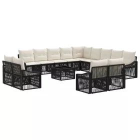  Kerti Kanapé Szett 14 pcs Fekete polirattan
