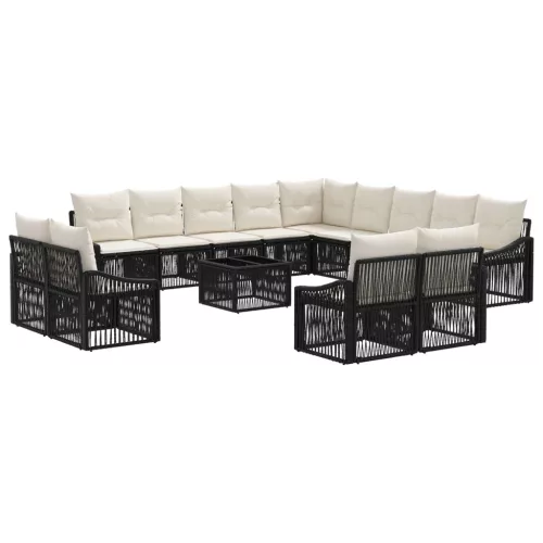 Kerti Kanapé Szett 14 pcs Fekete polirattan