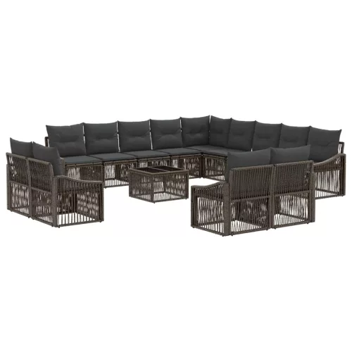  Kerti Kanapé Szett 14 pcs Szürke polirattan