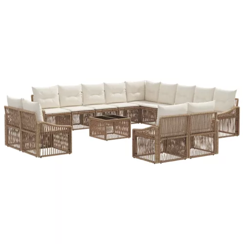  Kerti Kanapé Szett 14 pcs Bézs polirattan